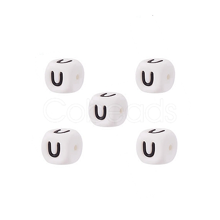 Cube with Letter Pattern Silicone Beads FIND-SZC0014-321-1
