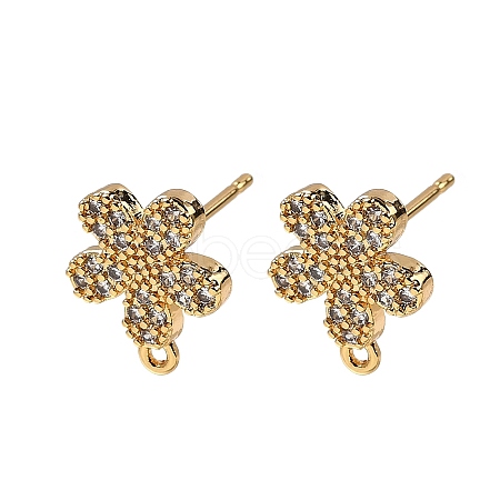 Flower Brass Micro Pave Cubic Zirconia Stud Earring Findings KK-B152-01A-G-1