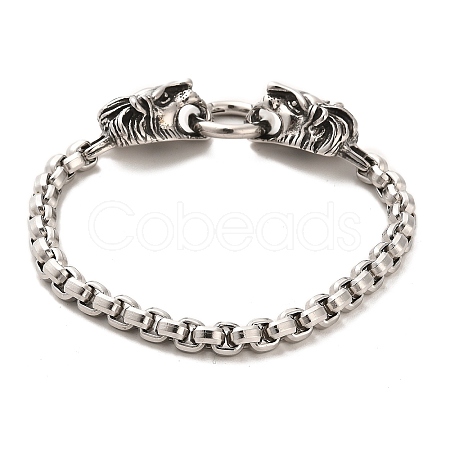 304 Stainless Steel Box Chain Bracelets with Lion Clasps BJEW-E094-05AS-1