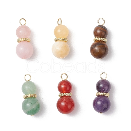 6Pcs 6 Styles Natural Green Aventurine & Carnelian & Rose Quartz & Yellow Jade & Amethyst & Tiger Eye Gourd Pendants PALLOY-JF04276-1