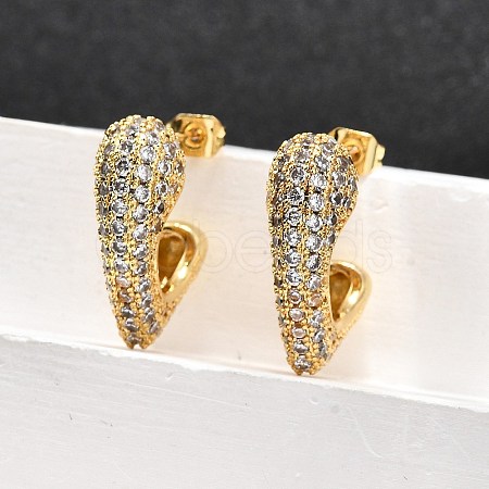Brass Micro Pave Clear Cubic Zirconia Stud Earrings for Women EJEW-U056-01A-G-1