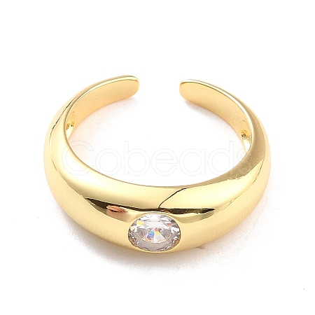 Clear Cubic Zirconia Chunky Open Cuff Ring for Women X-RJEW-C018-18G-1