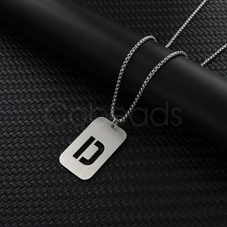 Rectangle with Hollow Out Letter 201 Stainless Steel Pendant Necklaces FS-WG34D20-01-1