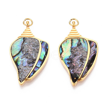304 Stainless Steel Pave Natural Paua Shell Pendants STAS-N115-20B-G-1