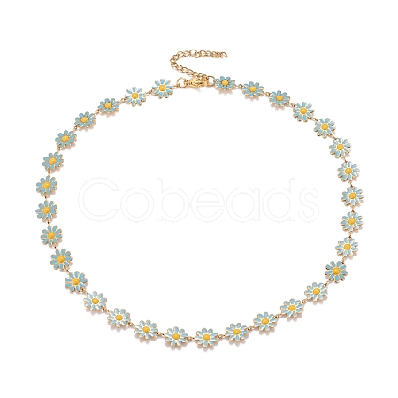 Enamel Daisy Link Chain Necklace NJEW-P220-01G-06-1