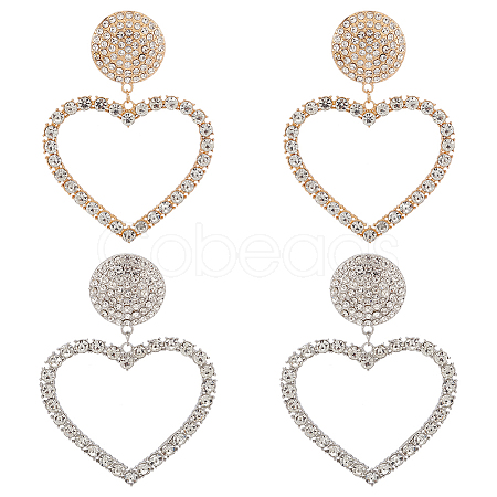 ANATTASOUL 2 Pairs 2 Colors Crystal Rhinestone Hollow Out Heart Dangle Stud Earrings EJEW-AN0001-26-1