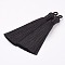 Nylon Tassels Big Pendant Decorations, Black, 83~92x9~10mm, Hole: 1.5~4mm