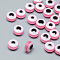 Resin Beads, Flat Round, Evil Eye, Flamingo, 7.5~8x5~6mm, Hole: 1.8~2mm