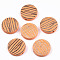 Painted Natural Wood Beads, Laser Engraved Pattern, Flat Round with Zebra-Stripe, Orange, 20x5mm, Hole: 1.5mm