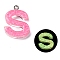 Luminous Resin Pendants, Glow in the Dark, with Platinum Plated Loop, Letter, Letter S, 24x17.5x5mm, Hole: 1.8mm