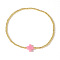 Cross Natural Gemstone & Brass Bead Stretch Bracelets for Women, Pink, Inner Diameter: 6-7/8 inch(17.5cm)