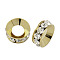 Brass Rhinestone Spacer Beads, Grade A, Rondelle, Light Gold Metal Color, Crystal, 9x4mm, Hole: 4mm