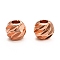 Brass Corrugated Beads, Long-Lasting Plated, Round, Real Rose Gold Plated, 4.5x4mm, Hole: 1.8mm