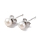 Natural Pearl Round Bead Stud Earrings, with Real Platinum Plated 925 Sterling Silver Findings, White, 14x4~5mm