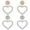 ANATTASOUL 2 Pairs 2 Colors Crystal Rhinestone Hollow Out Heart Dangle Stud Earrings, Zinc Alloy Long Drop Earrings for Valentine's Day, Platinum & Golden, 91mm, Pin: 1mm, 1 pair/color