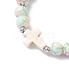 Baking Paint Synthetic Turquoise Round & Cross Beads Stretch Bracelets for Men Women BJEW-JB12339-02-3