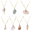 7Pcs 7 Styles Electroplated Natural Shell Pendant Brass Satellite Chain Necklaces NJEW-YW00003-1