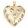 Rack Plating Heart Brass Micro Pave Clear Cubic Zirconia Pendants KK-P287-37G-1