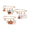 3Pcs 3 Style Halloween Skull & Ghost & Pumpkin Enamel Safety Pin Brooch JEWB-TA00012-1