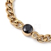 Jet Rhinestone Flat Round Link Bracelet with Curb Chains BJEW-G669-20G-2