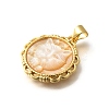 Brass Pave Natural Yellow Shell Carved Cat Pendants KK-Z091-08G-01-2