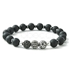 Natural Black Agate & Synthetic Hematite & Cubic Zirconia Round Beaded Stretch Bracelet BJEW-JB09442-1