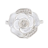 Flower Brass Micro Pave Cubic Zirconia & Enamel Cuff Ring Settings KK-CBAC351-06P-05-1