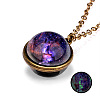 Luminous Glass Planet Pendant Necklace with Antique Golden Alloy Chains PW-WG67491-01-1