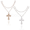 2Pcs 2 Colors Alloy and Imitation Pearl Cross Big Pendant Double-Layer Link Chain Necklaces for Women NJEW-AR0001-09-1