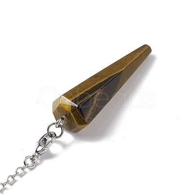 Natural Tiger Eye Hexagonal Pointed Cone Dowsing Pendulum Pendants G-G983-05P-04-1