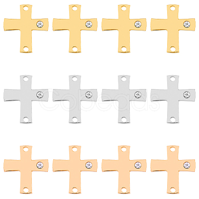 12Pcs 3 Colors 316 Surgical Stainless Steel Pave Clear Cubic Zirconia Connector Charms STAS-DC0014-60-1