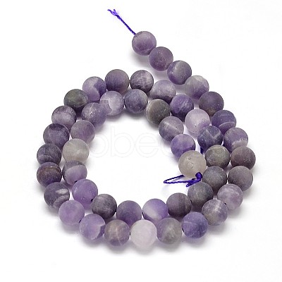 Frosted Natural Amethyst Round Bead Strands G-L357-8mm-07-1