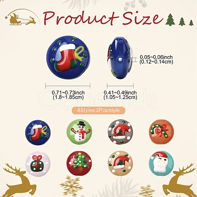 16Pcs 8 Colors Christmas Handmade Lampwork Enamel Beads LAMP-FS0001-63-1