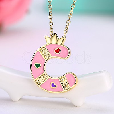 Fashion Tin Alloy Enamel Initial Pendant Necklaces NJEW-BB20985-C-1