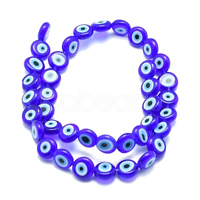 Handmade Evil Eye Lampwork Flat Round Bead Strands LAMP-L058-12mm-M-1