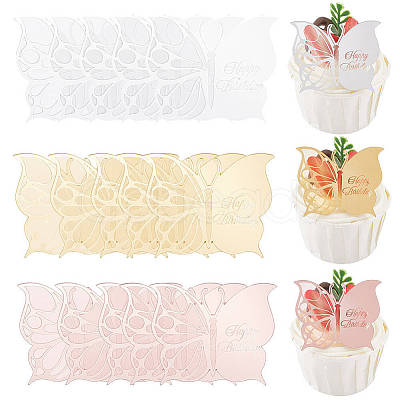21Pcs 3 Colors Birthday Theme Mirror Effect Acrylic Birthday Cupcake Insert Card Decoration AJEW-SP0001-72B-1
