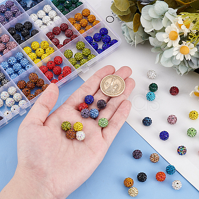 PandaHall Elite 240Pcs 24 Colors Pave Disco Ball Beads RB-PH0001-32-1