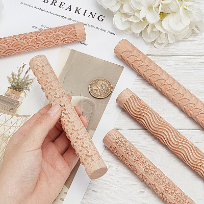 5Pcs 5 Style Wooden Rolling Pin DIY-GF0004-95-1