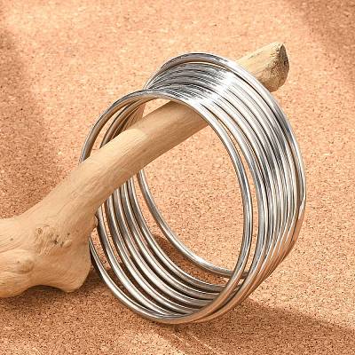 7Pcs 201 Stainless Steel Plain Bangle Sets Hand Polished for Women BJEW-L664-022C-P02-1