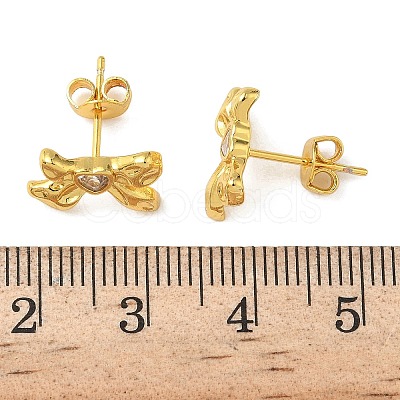 Brass Micro Pave Clear Cubic Zirconia Bowknot Stud Earrings EJEW-A145-02B-G-1