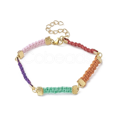 Braided Waxed Polyester Rectangle Link Chain Bracelets BJEW-JB10001-1