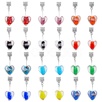 24Pcs 12 Colors Handmade Luminous Lampwork European Dangle Charms PALLOY-AB00087-1