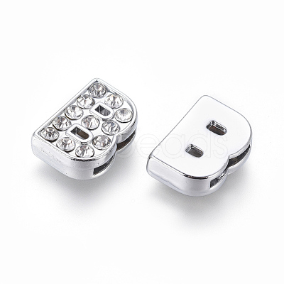 Alloy Initial Slide Charms with Grade A Rhinestones ALRI-R032-B-FF-1