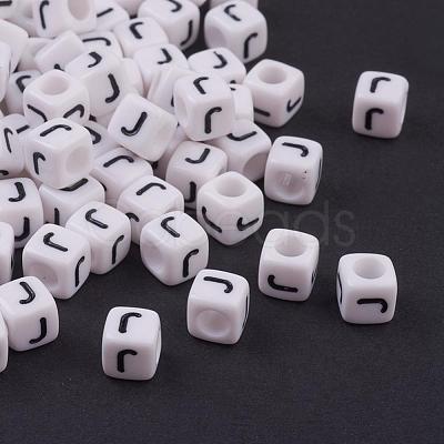 6MM Letter J White Letter Acrylic Cube Beads X-PL37C9308-J-1