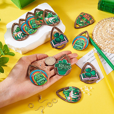 Saint Patrick's Day DIY Wood Teardrop Earring Making Kit DIY-TA0009-12-1