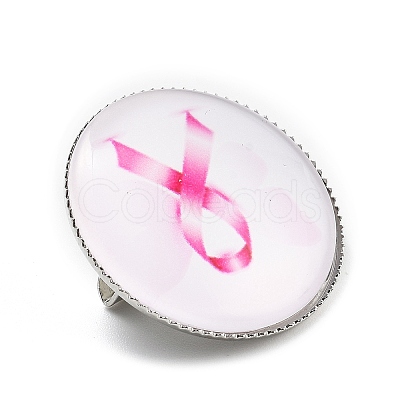 Breast Cancer Awareness Ribbon Glass Brooches JEWB-L019-01B-1