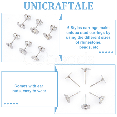 84Pcs 6 Style 201 Stainless Steel Stud Earring Findings STAS-UN0057-42-1