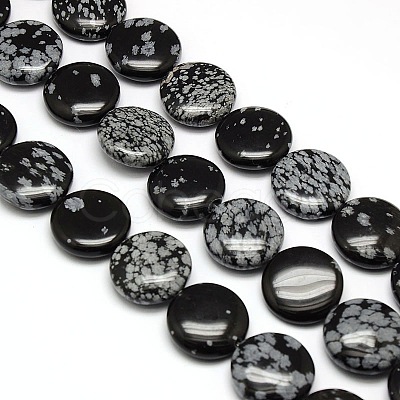 Natural Flat Round Snowflake Obsidian Beads Strands G-L246-16-1