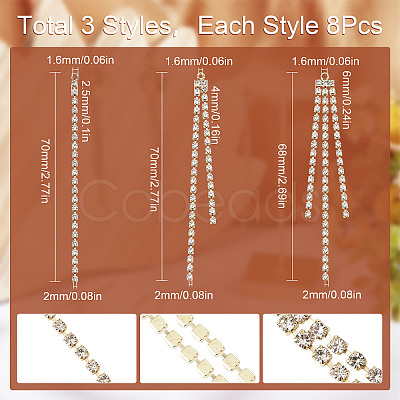 SUNNYCLUE 24Pcs 3 Style Brass Rhinestone Cup Chain Big Pendants KK-SC0003-21G-1