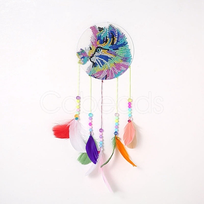 DIY Diamond Painting Hanging Woven Net/Web with Feather Pendant Kits DIY-I084-11-1